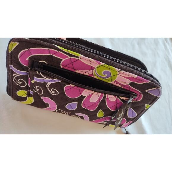 Vera Bradley Wallet Quilted Foral Pink Brown Zip Around Billfold - Picture 6 of 9